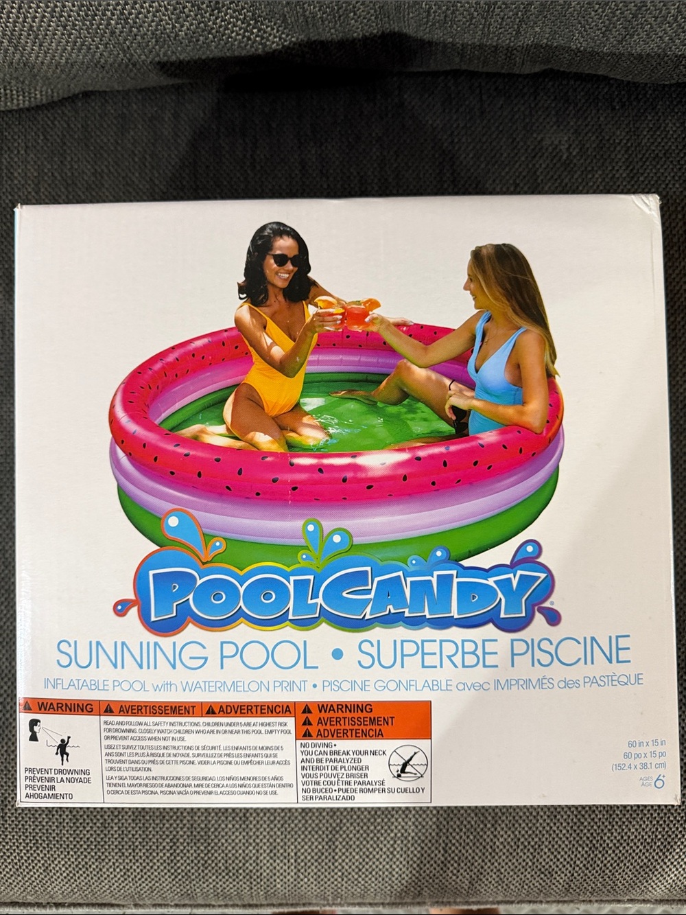 New Never Opened Watermelon Inflatable Sunning Pool - Pink & Green